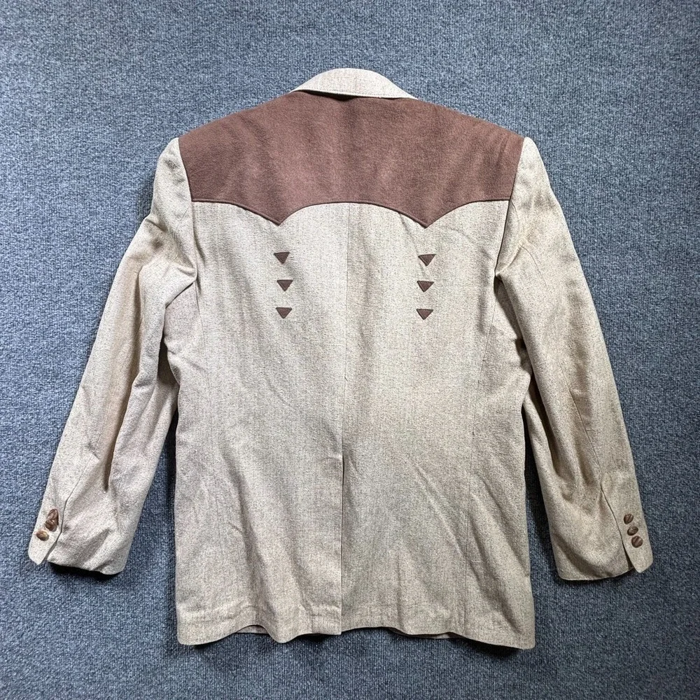 Vintage Pagano West Blazer Coat Mens 40 Beige Notch Lapel Western Preppy Career